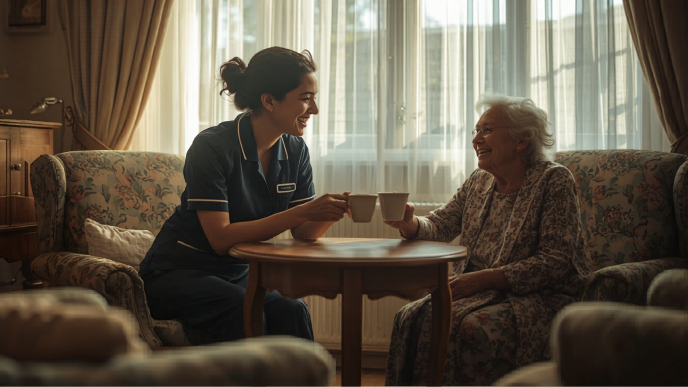 Older adult at home, warm afternoon light — Honorable Care
